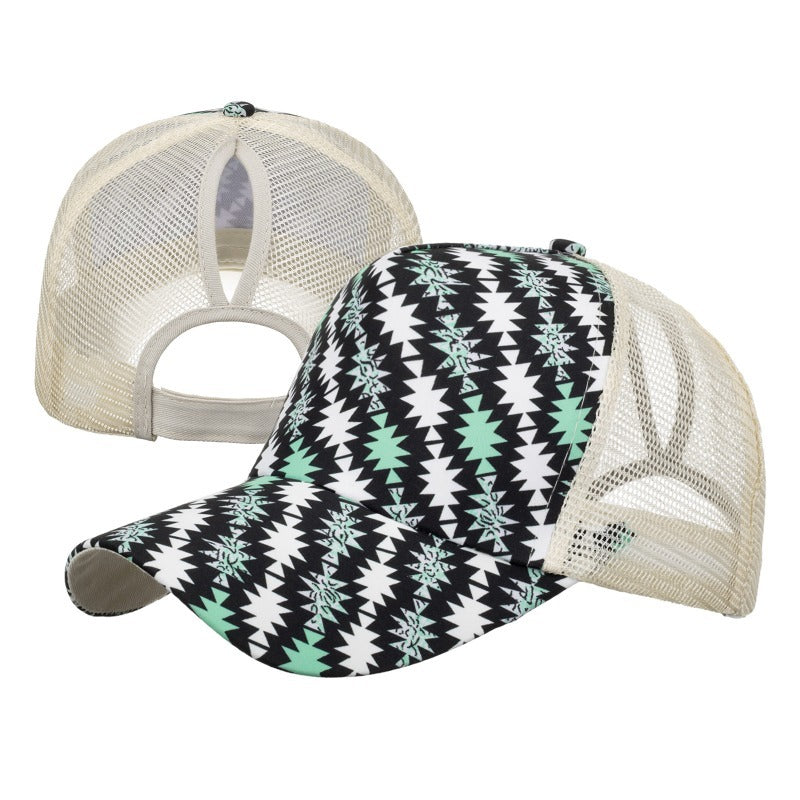 Wholesale Western Style Aztec Cow Print Leopard Mesh Cap Ponytail Cap Baseball Cap Hat ACC-HT-RongZhao005