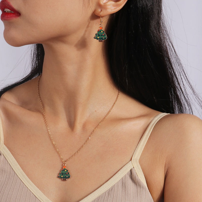 Wholesale Santa Claus Elk Cane Christmas Tree Snowman Necklaces Earrings Set ACC-NE-YueSen005