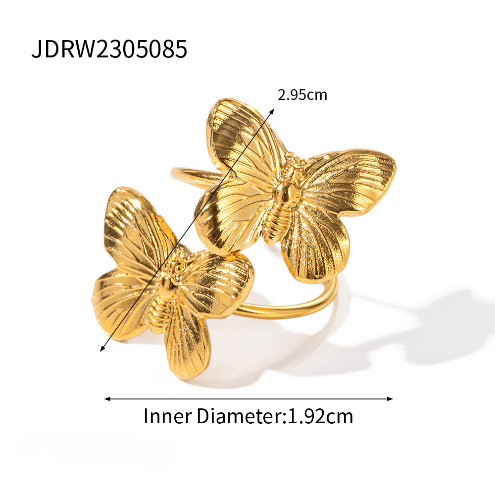Wholesale Vintage Gold Sand Butterfly Bracelet Ring Necklace Set ACC-ES-WanXing002