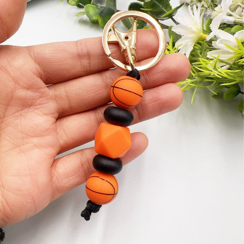 Wholesale Sports Ball Football Basketball Rugby Silicone Beaded Keychain ACC-KC-JiuYa011