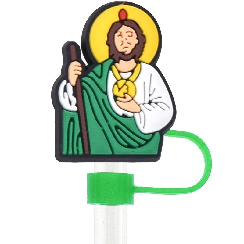 Wholesale Random 100pcs Bible Series 10mm PVC Soft Straw Tube Cap ACC-SCR-RYY154