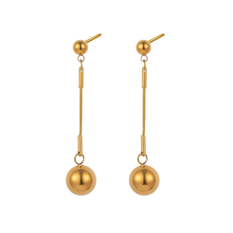 Wholesale Gold Titanium Steel Long Small Gold Ball Pendant Earrings ACC-ES-QiYun002