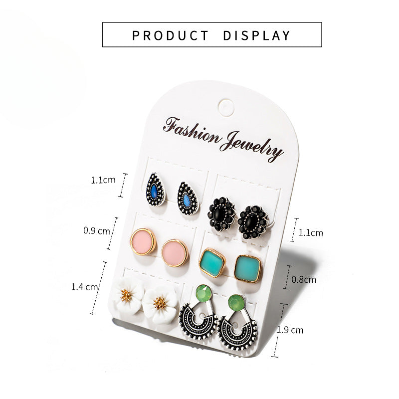 Wholesale Bohemian flower water drop geometric alloy oil drop earrings six pairs set ACC-ES-LingGe002