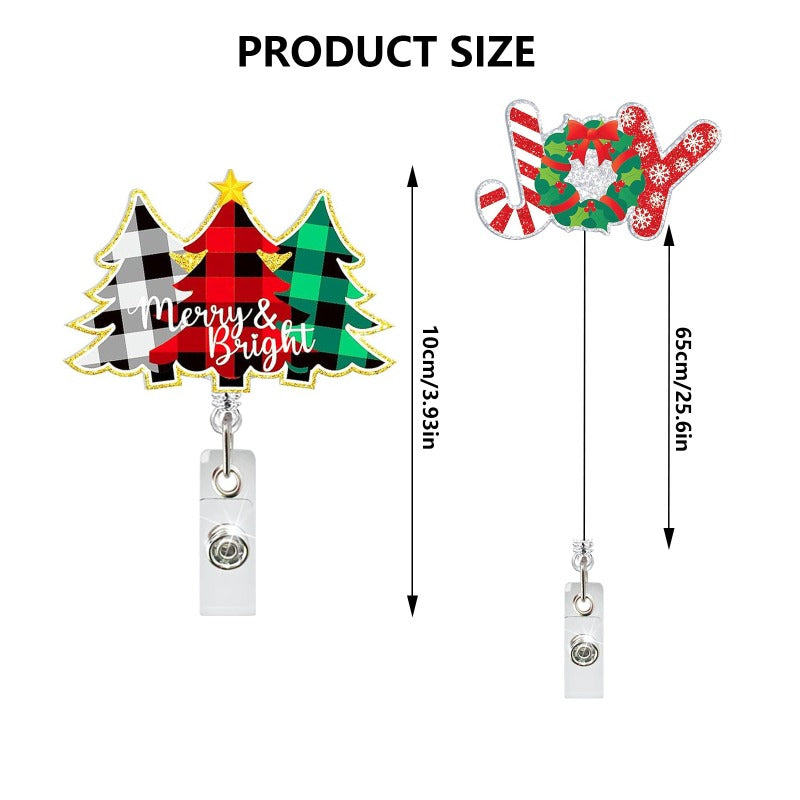 Wholesale Christmas Acrylic Christmas Tree Candy Retractable Rotating Badge Clip Keychain ACC-KC-QiDing019