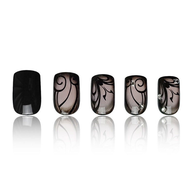 Wholesale 24 Pieces/box Dark Style Black Vine Nails Kits Nail Stickers ACC-NS-QXJ019