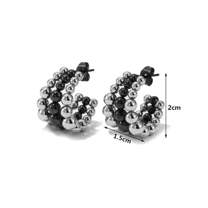 Wholesale Three-layer C-shaped Stainless Steel Earrings Light Luxury Earrings Steel Bead Earrings ACC-ES-BaiL004
