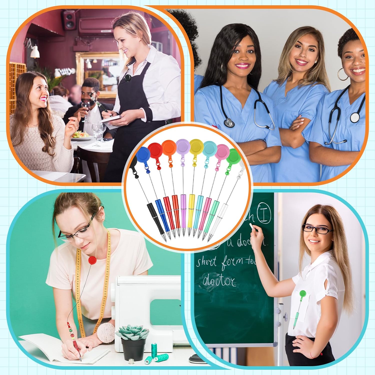 Wholesale Beadable Pens Plastic Badge Reels DIY Beaded Pens ACC-PN-HuaH059