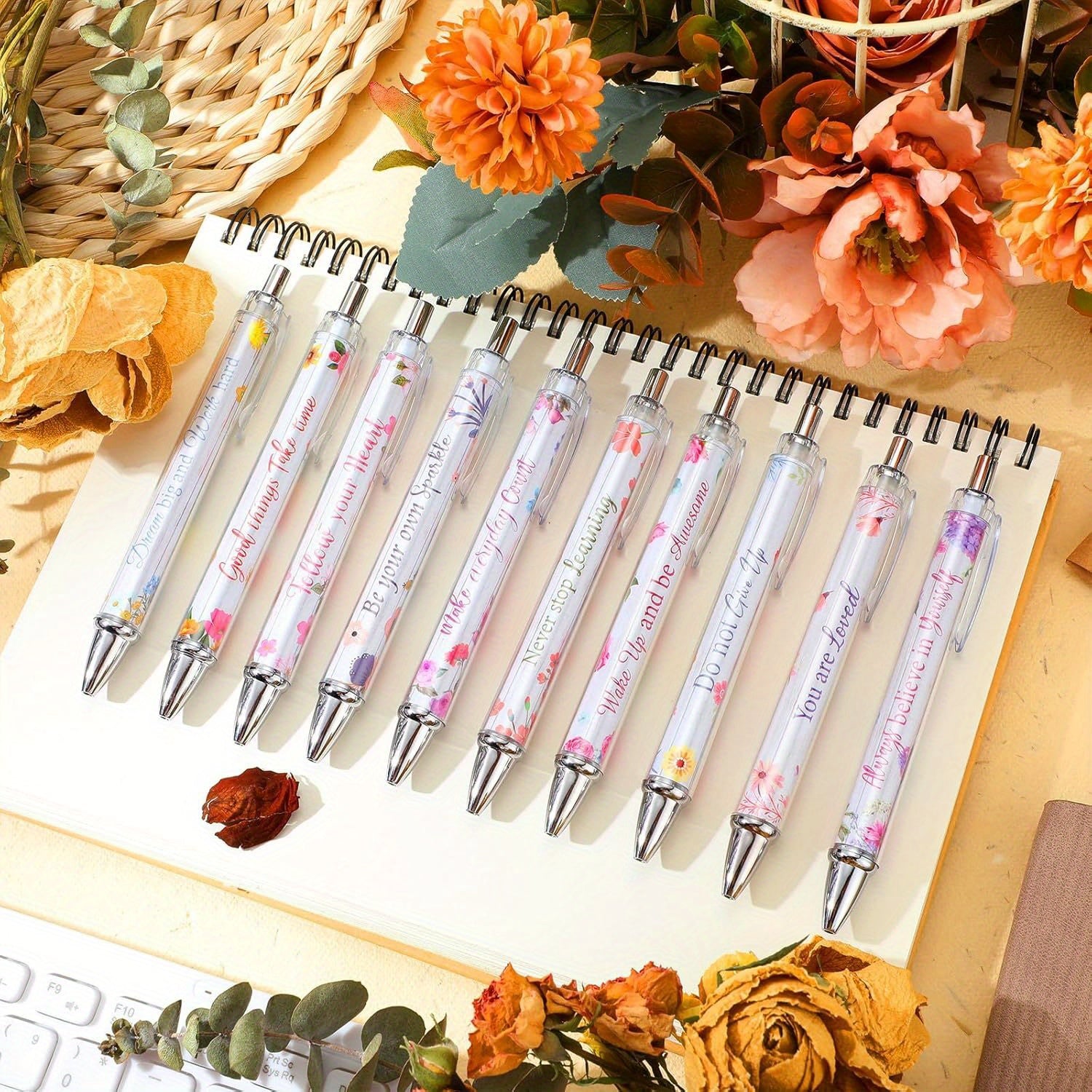 10pcs Inspirational Ballpoint Pens Bulk Motivational Quotes Stylus Tip Christmas Retractable Ballpoint Gift Stylish Office Black Ink Pens