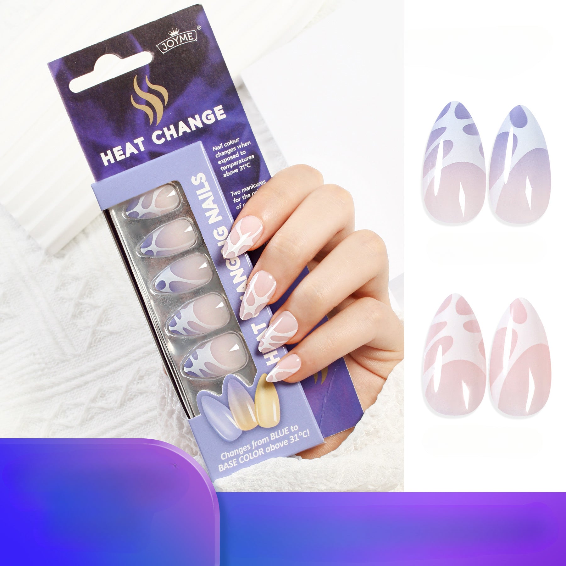 Wholesale Temperature Varying Light Varying Cow Pattern Butterfly Colored Press on Nails Kits 24 Pieces Back Adhesive Plastic Nail Tablets ACC-NS-XKQ025