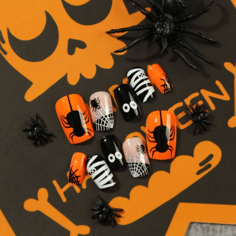Wholesale 24 Pieces/box Halloween Spider Press-on Nails Kits Nail Stickers ACC-NS-LeFan103