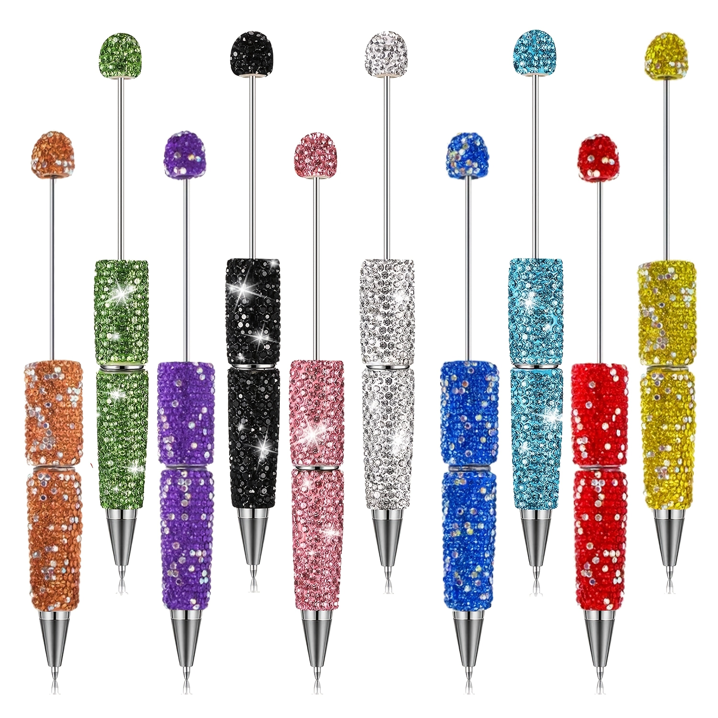 10pcs Glitter Beadable Pen Full Rhinestone Beadable Pen Shiny Fancy Pens for Beads Cute Journalling DIY Beaded Pen for Women Fun Bling Ballpoint Pens Back to School DIY Trendy Stuff