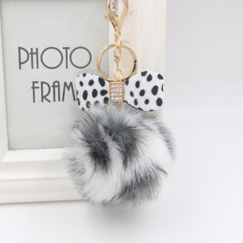 Wholesale Leopard Print Bowknot Pom Pom Pendant Keychains ACC-KC-Zuge005