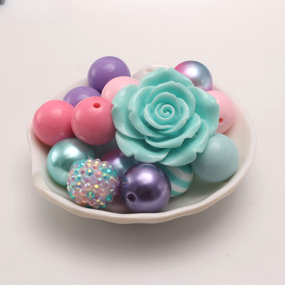 Wholesale 48pcs/pack Mixed Color 20MM Mint Green Flower Acrylic Bubblegum Beads ACC-BDS-NiJia048