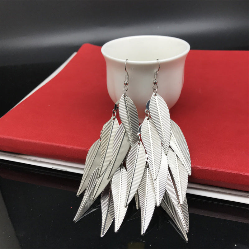 Wholesale Vintage Metal Leaf Long Earrings ACC-ES-FX019