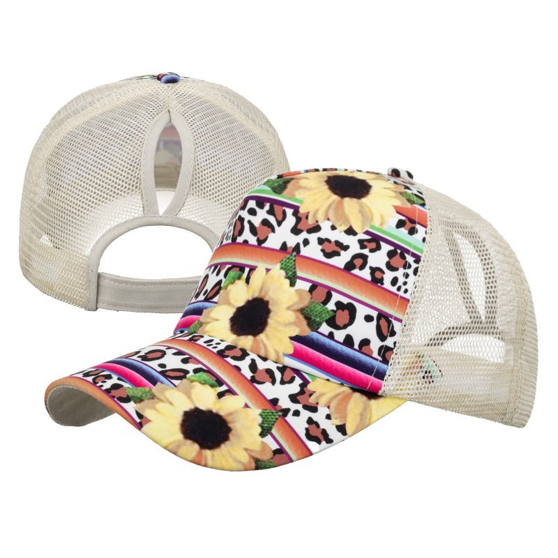 Wholesale Western Style Aztec Cow Print Leopard Mesh Cap Ponytail Cap Baseball Cap Hat ACC-HT-RongZhao005