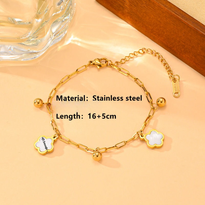 Wholesale Stainless Steel Five-leaf Flower Bracelet Anklet with Steel Beads ACC-BT-ZhuoXin003