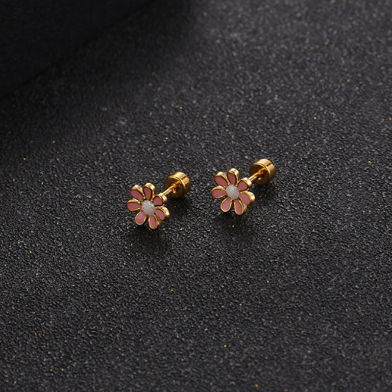Wholesale Titanium Steel Three-Dimensional Petal Earrings ACC-ES-Yixin012