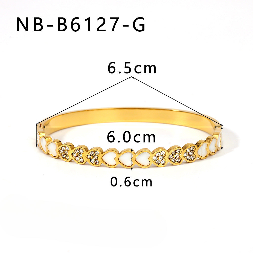 Wholesale Stainless Steel Inlaid Zircon White Shell Full Diamond 18K Gold Color Bracelet ACC-BT-XinY026