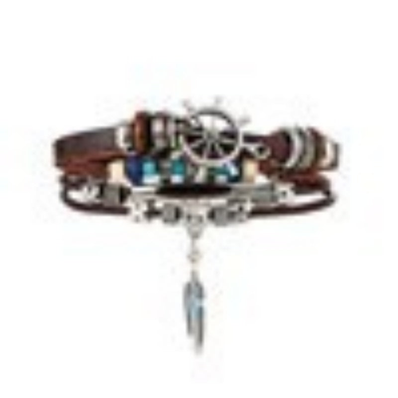 Wholesale Turquoise Multi-layer Leather Men's Bracelet ACC-BT-HanSJ004