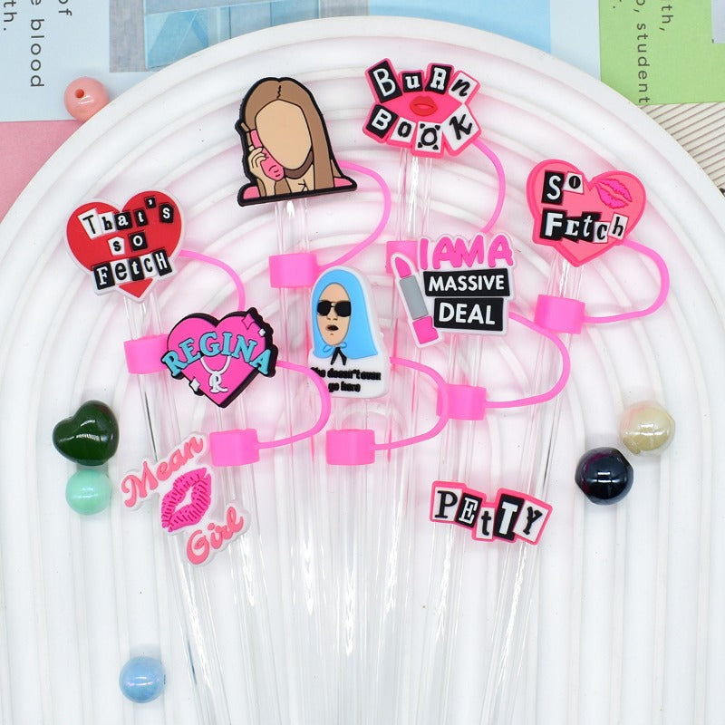 Wholesale Random 100pcs Cartoon Party Decoration 10mm PVC Soft Straw Tube Cap ACC-SCR-RYY124