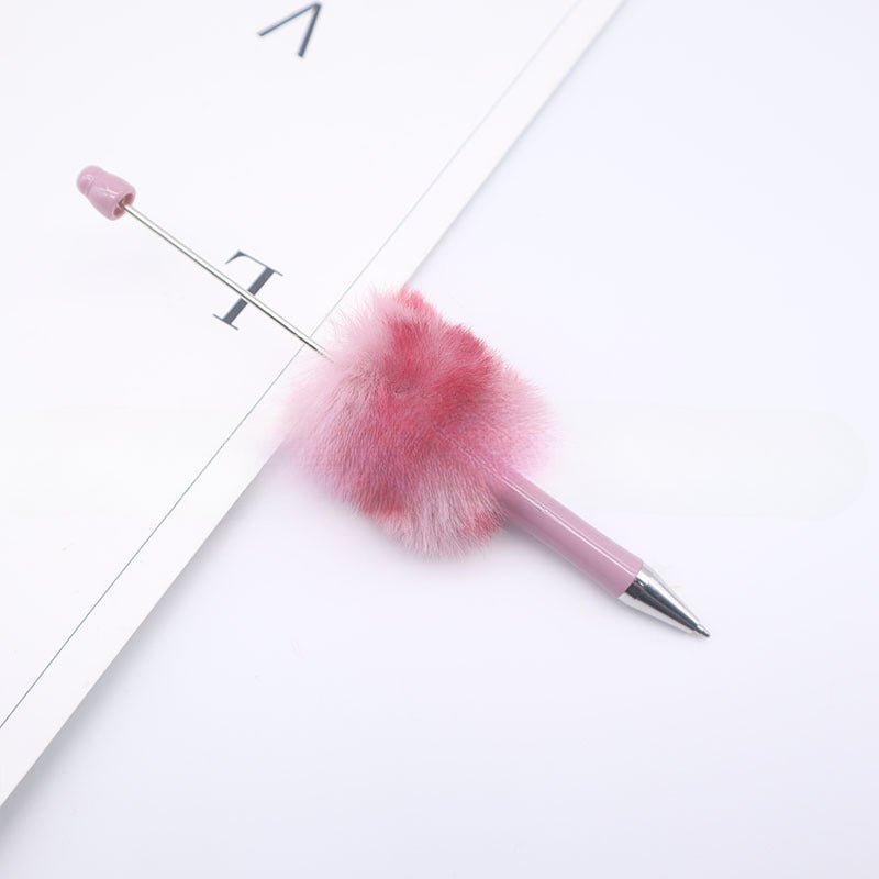 Wholesale Beadable Pens Leopard Print Plush Pom Pom Hairball DIY Beaded Pen ACC-PN-CY002