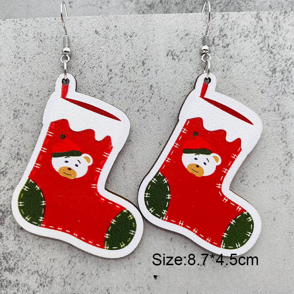 Wholesale Christmas Santa Claus Christmas Stocking Elk Wood Earrings ACC-ES-ChenY055