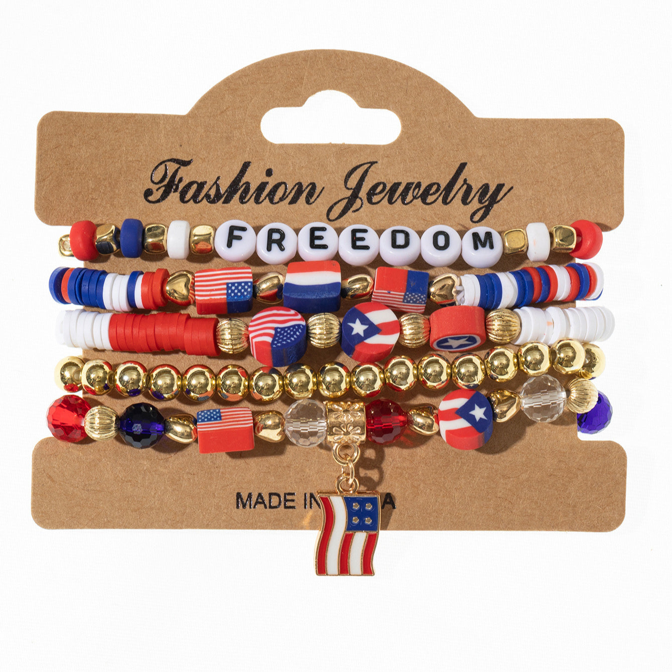 Wholesale American Flag Independence Day Multi-layer Elastic Letter Beaded Bracelet ACC-BT-Xunru002