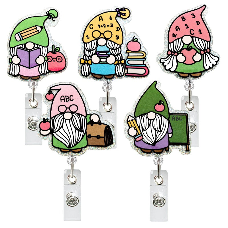 Wholesale Acrylic Teacher and Student Retractable Badge Keychain ACC-KC-QiDing024