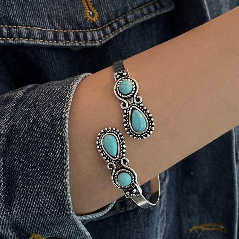 Wholesale Ethnic Retro Alloy Turquoise Open Bracelet ACC-BT-Jiud002