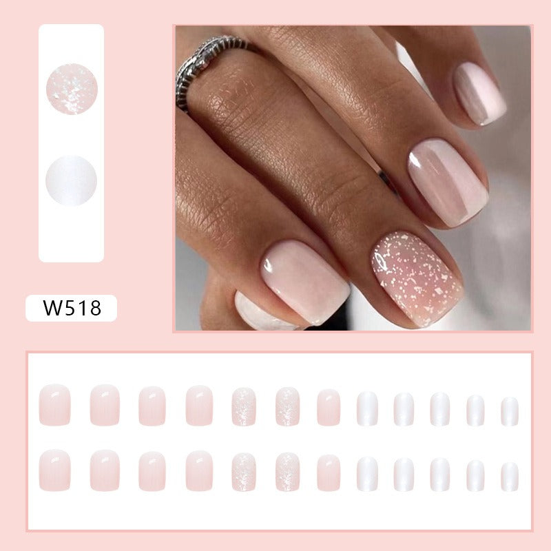 Wholesale 24pcs/box Pink Tender Girl Glitter Pearl Nail Stickers ACC-NS-QiHeng005