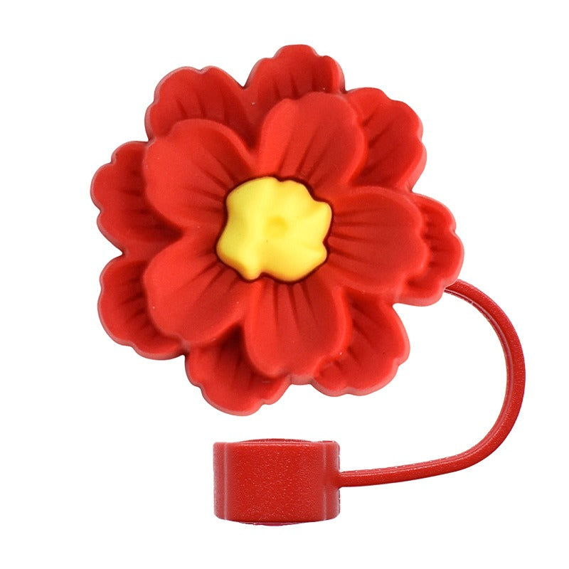 Wholesale Random 100pcs Cartoon Flowers 10mm PVC Soft Straw Tube Cap ACC-SCR-RYY139