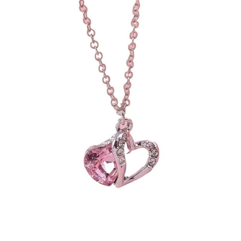 Wholesale Valentine's Day Pink Gem Heart Necklace ACC-NE-YueSen019