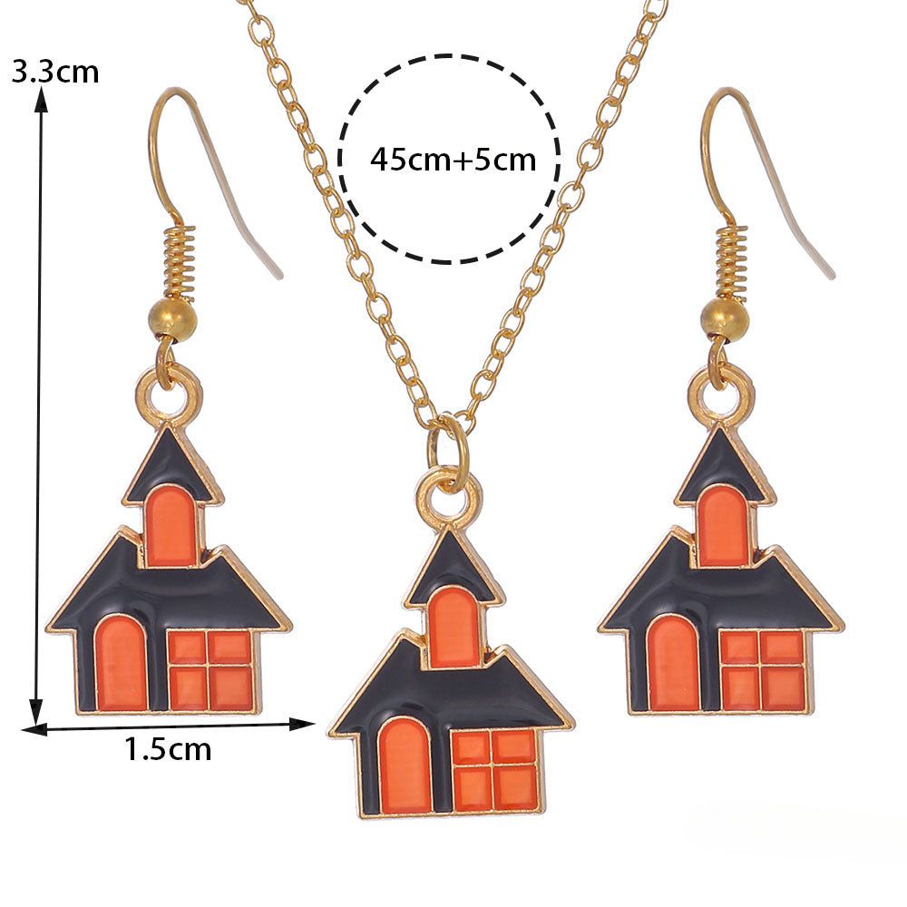Wholesale Halloween Cartoon Funny Ring Ghost Earrings Necklaces Set ACC-NE-Zhey005
