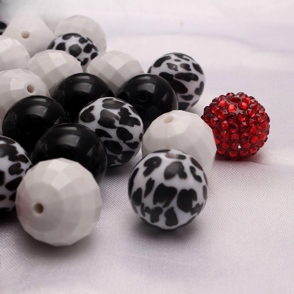 Wholesale 50pcs Mixed Color 20MM Cow Pattern Acrylic Bubblegum Beads ACC-BDS-NiJia034