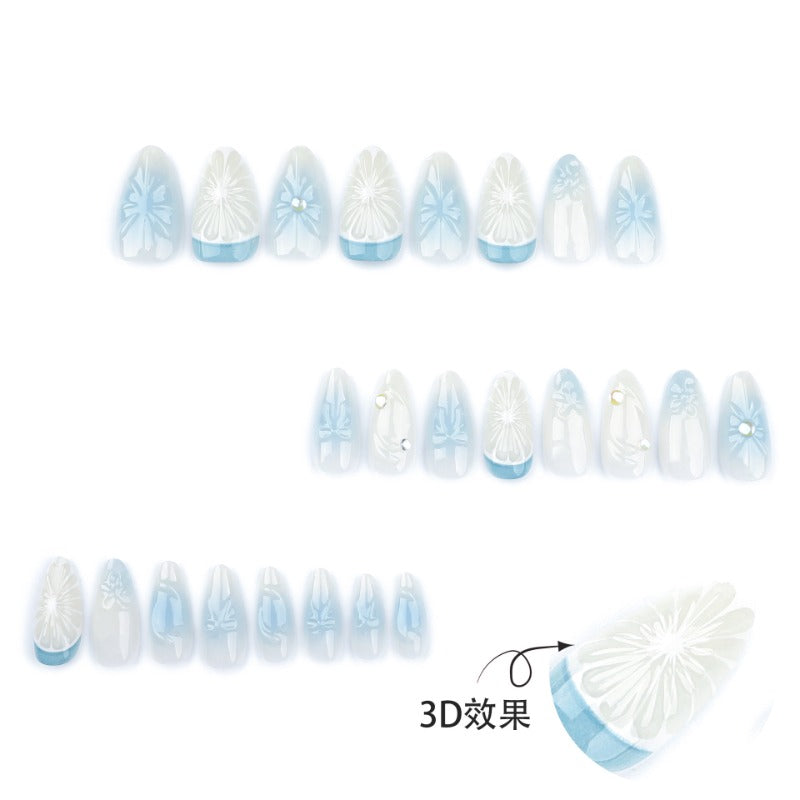 Wholesale 24 Pieces/box Blue Bow Nails Kits Nail Stickers ACC-NS-LeFan229