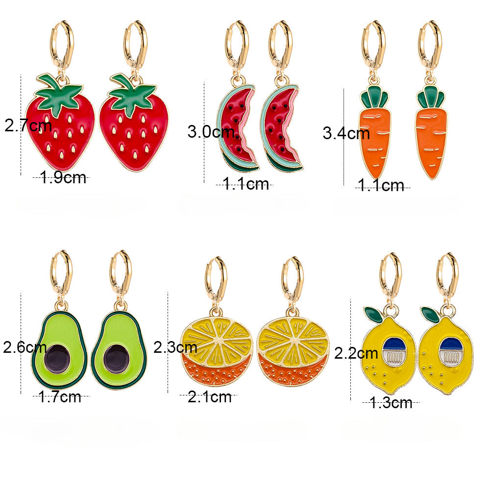 Wholesale Fruit Earrings Lemon Avocado Strawberry Cute Alloy Dripping Oil Earrings ACC-ES-Cheny006