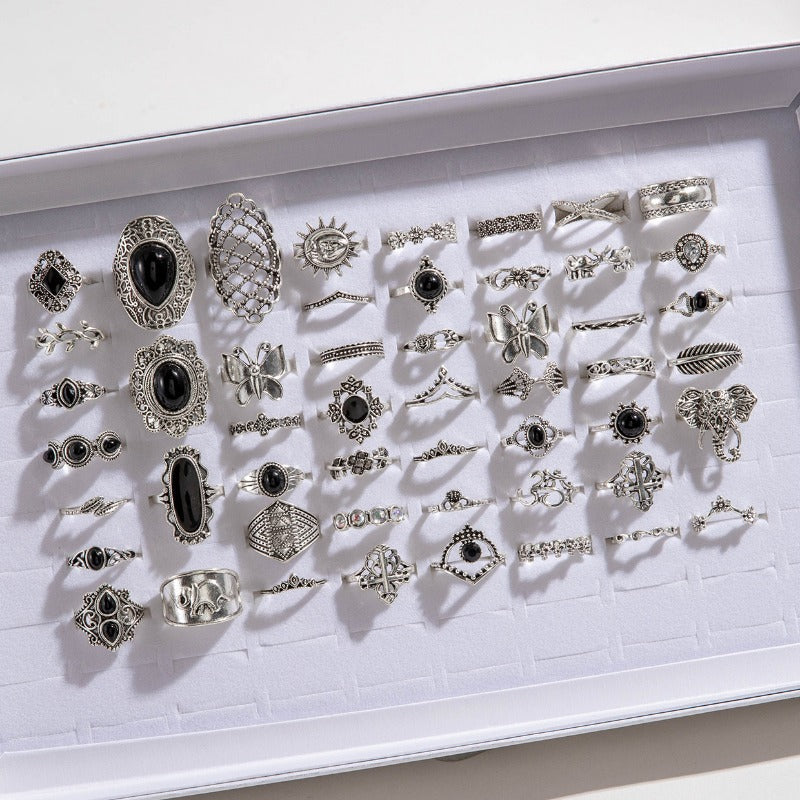 Wholesale Random 50pcs/box Vintage Silver Butterfly Hollow Flower Rings ACC-RS-YongGe011