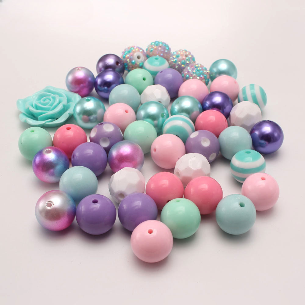 Wholesale 48pcs/pack Mixed Color 20MM Mint Green Flower Acrylic Bubblegum Beads ACC-BDS-NiJia048