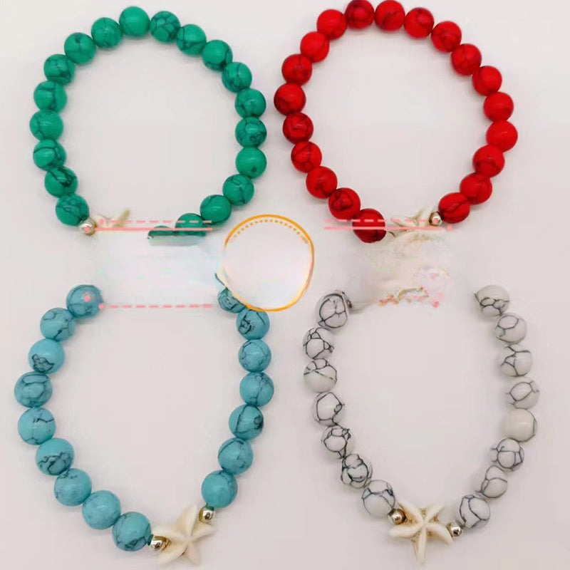Wholesale Turtle Starfish Stretch Beaded White Turquoise Bracelet ACC-BT-Youl009