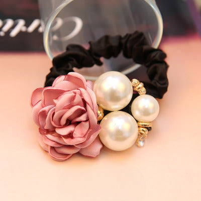 Wholesale Pearl Rose Flower Hair Accessories Camellia Hair Rope Hair Scrunchies ACC-HS-CMi002