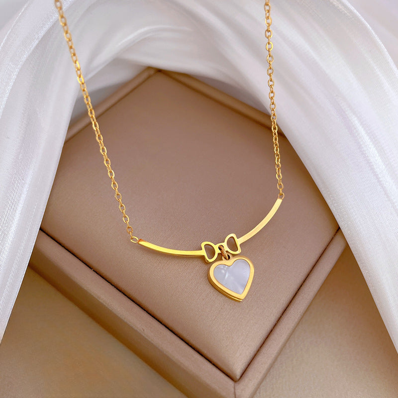 Wholesale Titanium Steel Bow Heart Clavicle Necklace ACC-NE-LiGe016