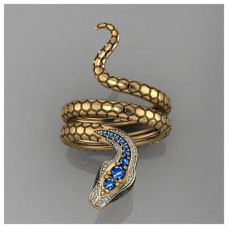 Wholesale Creative Snake Shape Micro Inlaid Sapphire Blue Zircon Ring ACC-RS-YuMei006