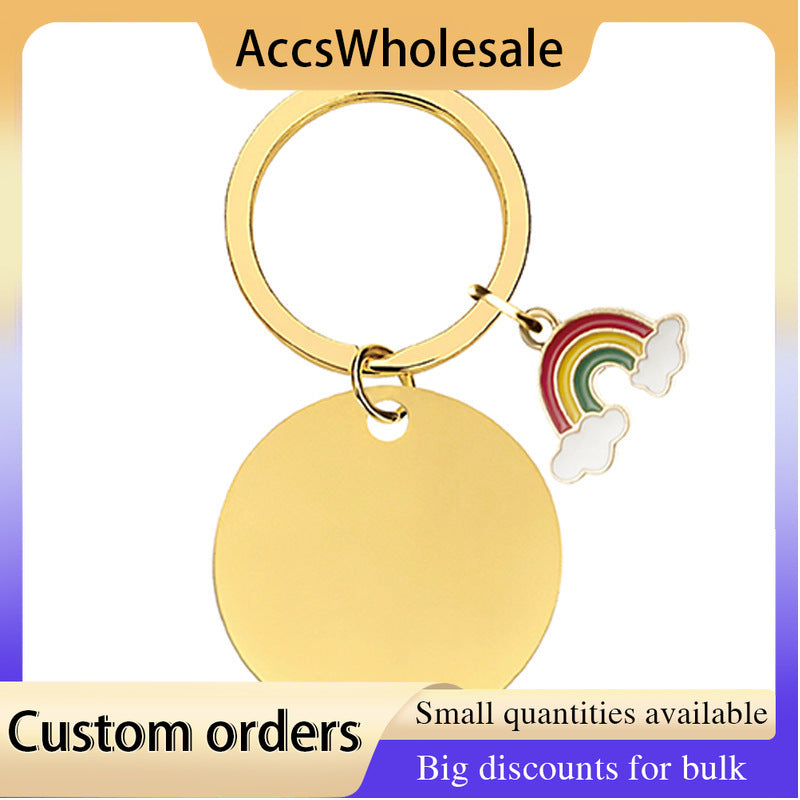 Custom Keychains with Laser Engraved Text or Logo - Multicolor Rainbow Medal Metal Keychains