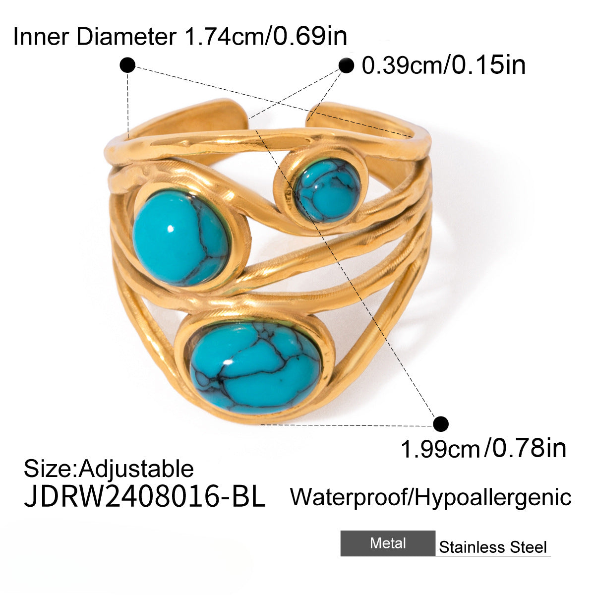 Wholesale Natural Stone Stainless Steel Open Rings ACC-RS-WanXing003