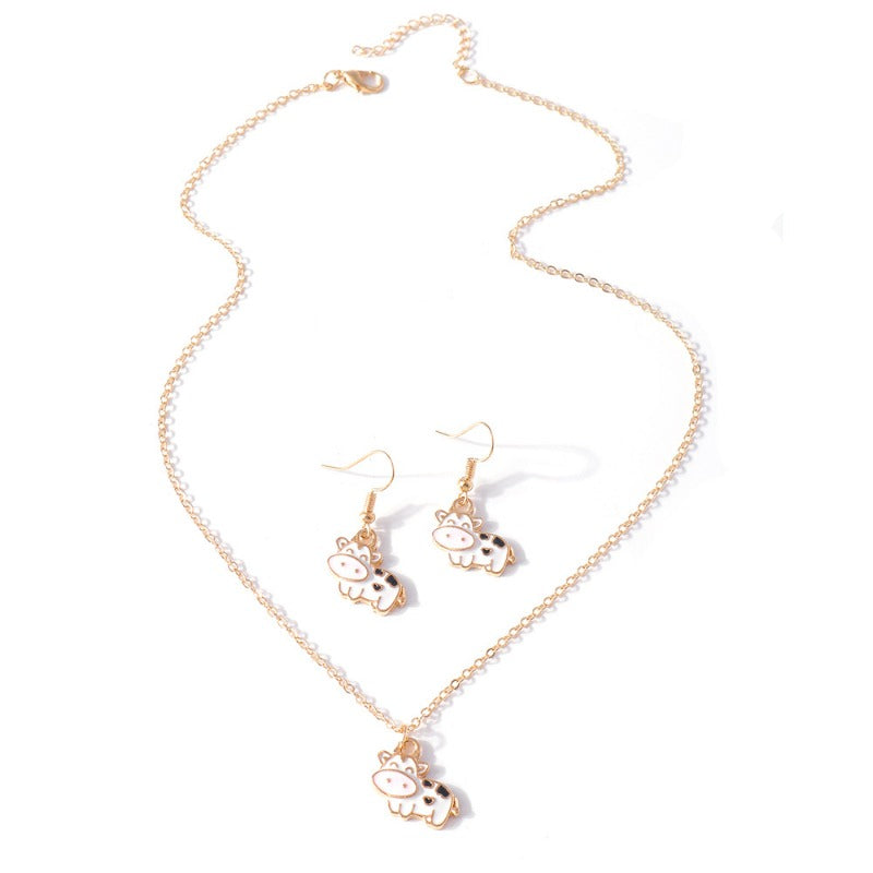 Wholesale Cartoon Animal Cow Earrings Necklace Set ACC-NE-YueSen024