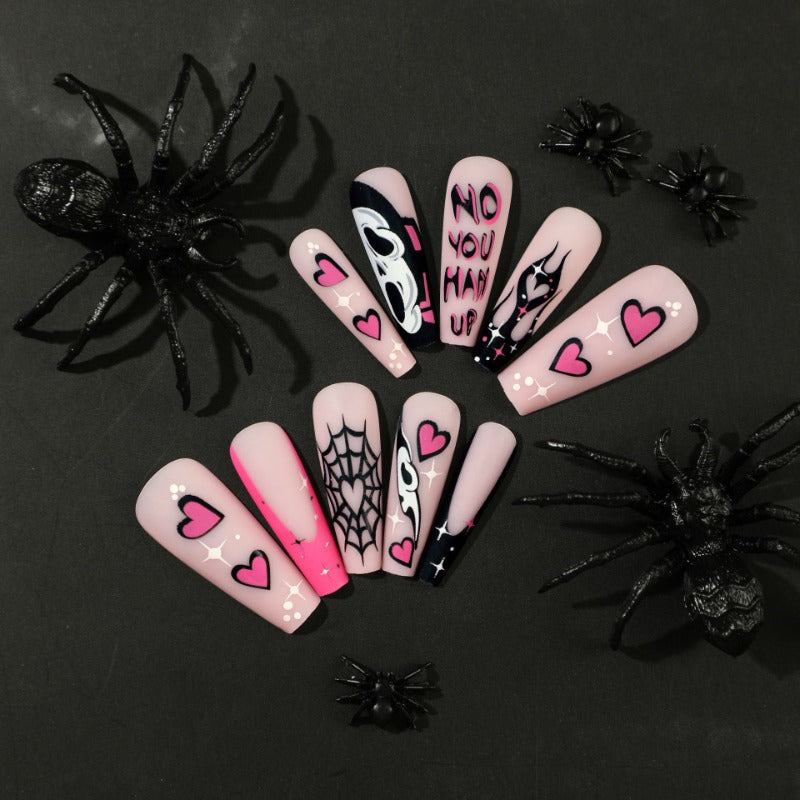 Wholesale 24 Pieces/box Halloween Heart Flame Press-on Nails Kits Nail Stickers  ACC-NS-LeFan116