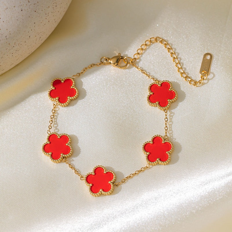 Wholesale Five-leaf Flower Five-flower Double-sided Petal Titanium Steel Bracelet ACC-BT-QiYun003