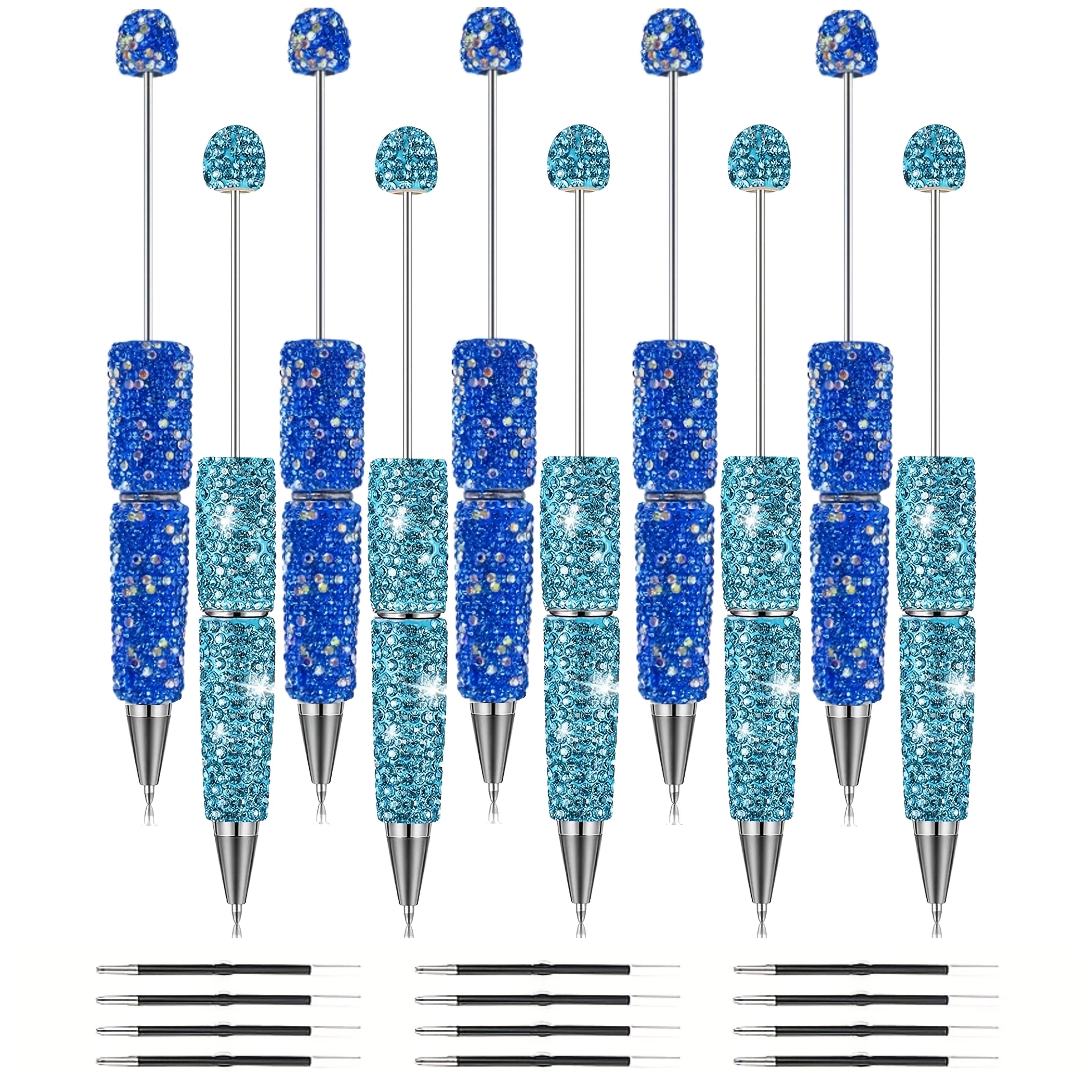 10pcs Glitter Beadable Pen Full Rhinestone Beadable Pen Shiny Fancy Pens for Beads Cute Journalling DIY Beaded Pen for Women Fun Bling Ballpoint Pens Back to School DIY Trendy Stuff