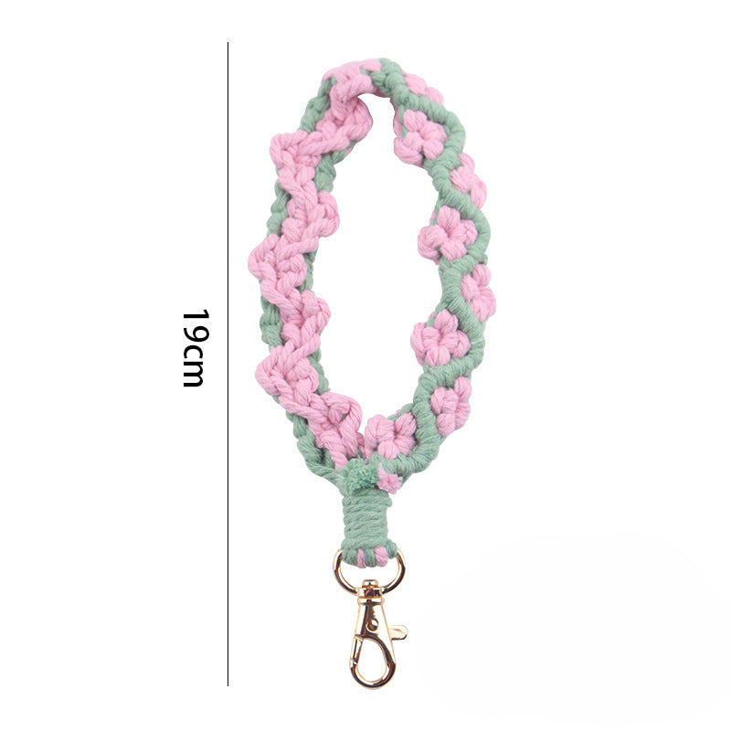 Wholesale Handmade Woven Daisy Cotton Rope Lanyard Keychain ACC-KC-GuangTian078