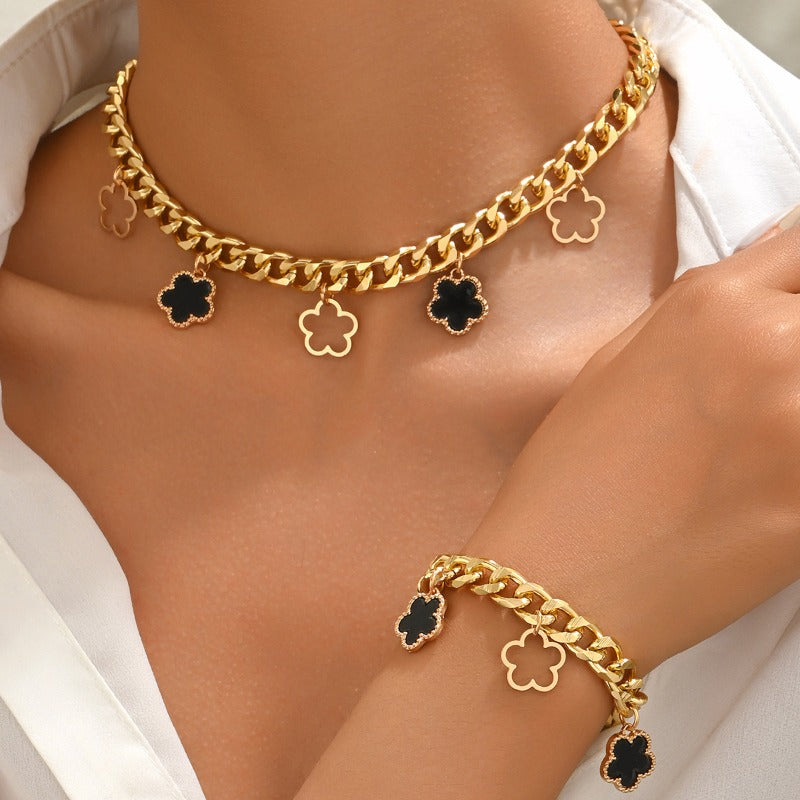 Wholesale Plum Blossom Diamond Necklace Earrings Jewelry Set ACC-NE-BaSha010